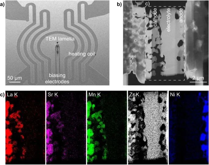 連接在熱電芯片電極上的 SOFC 的 TEM 薄片